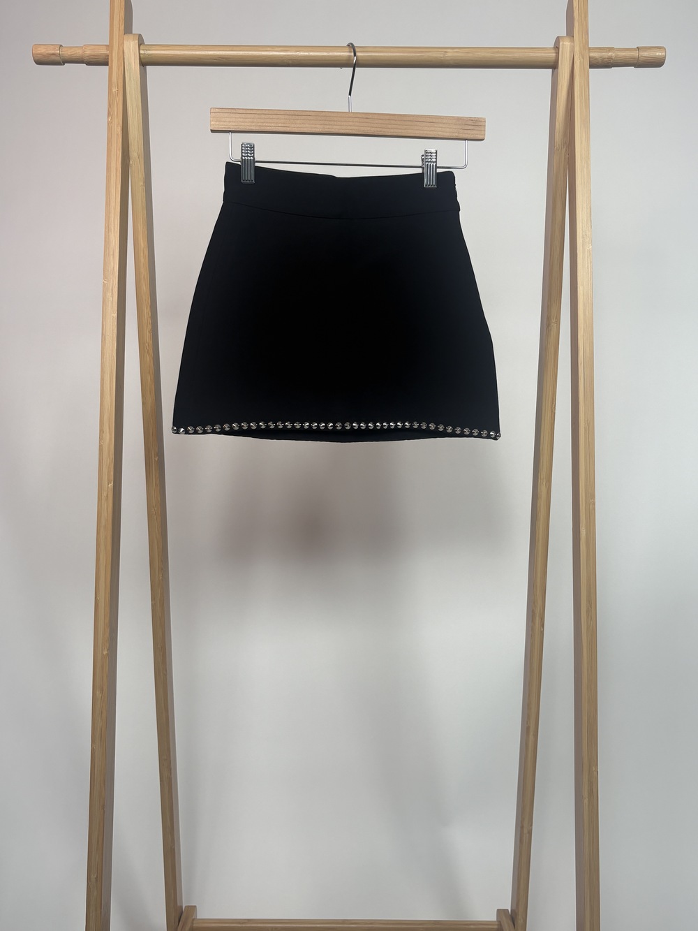 PF-1228 Miu Miu Black Wool Embellished Mini Skirt
